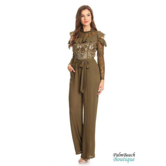 Palm Beach Boutique Pants - Clara Story Inc Ruffle Lace Front Jumpsuit